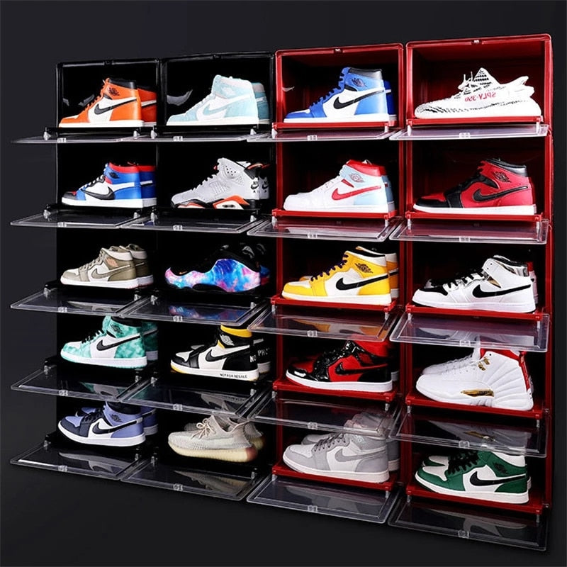 Dustproof Plastic Shoe Rack Organizer Stackable Wall Shoebox Display Cabinet Storage Box Detachable for AJ Sneakers High Heels