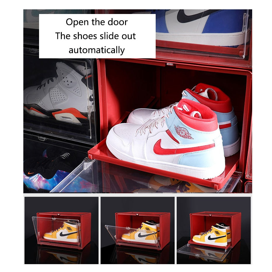 Dustproof Plastic Shoe Rack Organizer Stackable Wall Shoebox Display Cabinet Storage Box Detachable for AJ Sneakers High Heels